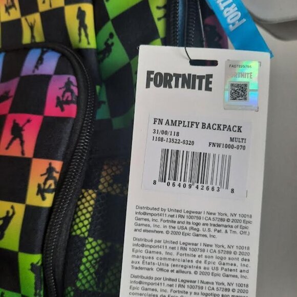 Fortnite Checkered Amplify Rainbow Multicolor Backpack Bookbag Back to School - Picture 3 of 5